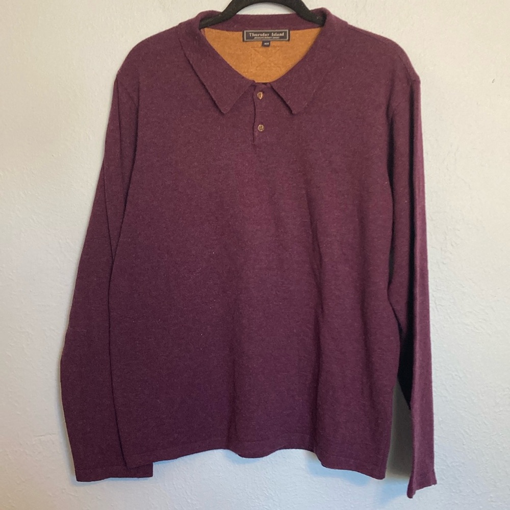 Thursday Island Men Size XL Collared Wool Blend Purple Sweater Korean Brand